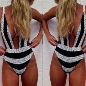 Black and white one piece bathing suit